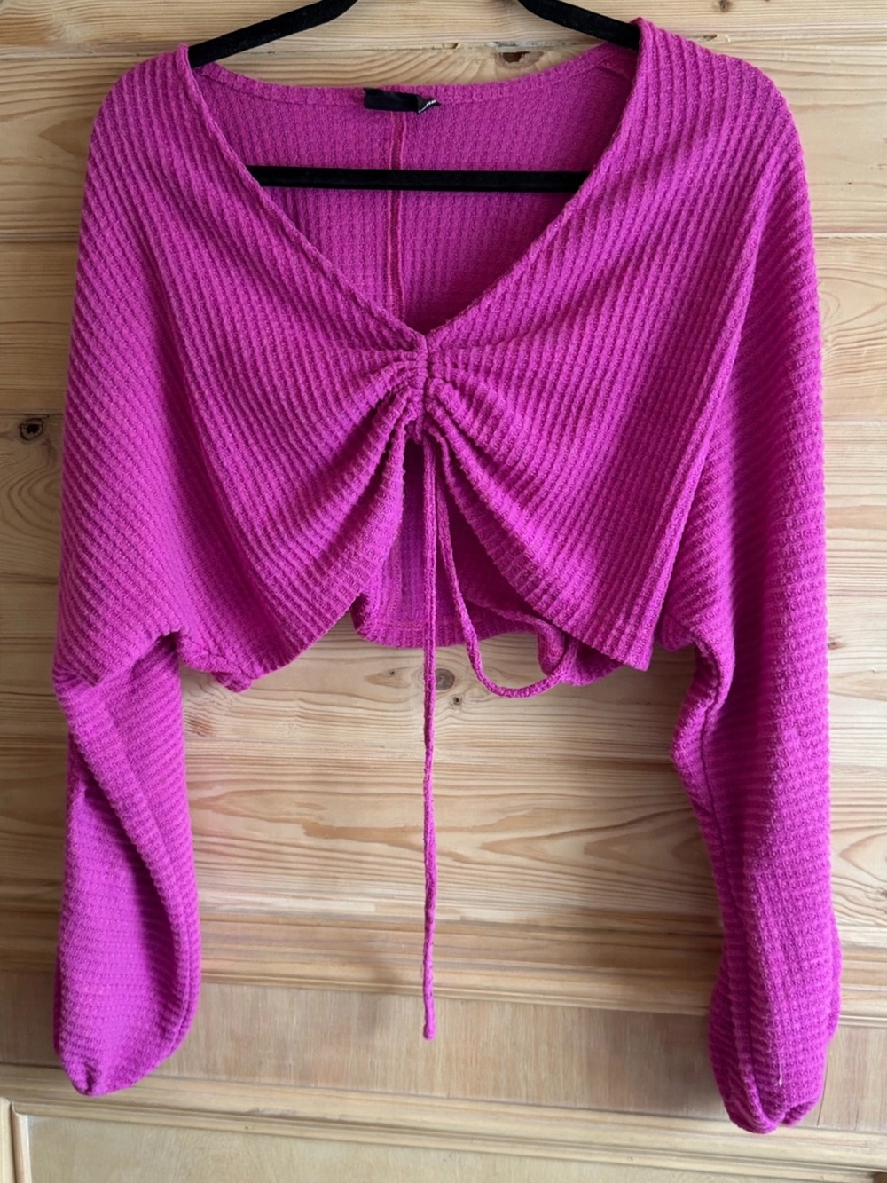 Women’s Fuchsia Cropped Drawstring Knit Top